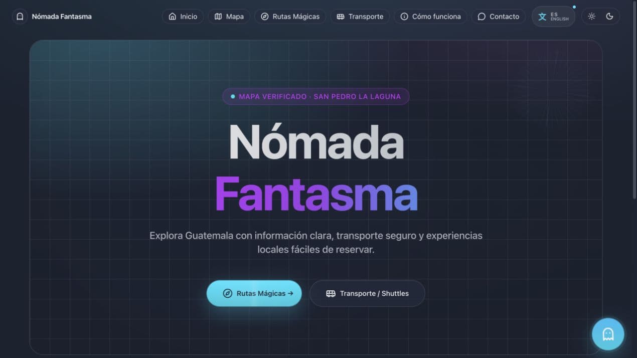 Nómada Fantasma travel platform with Guatemala experiences and map navigation