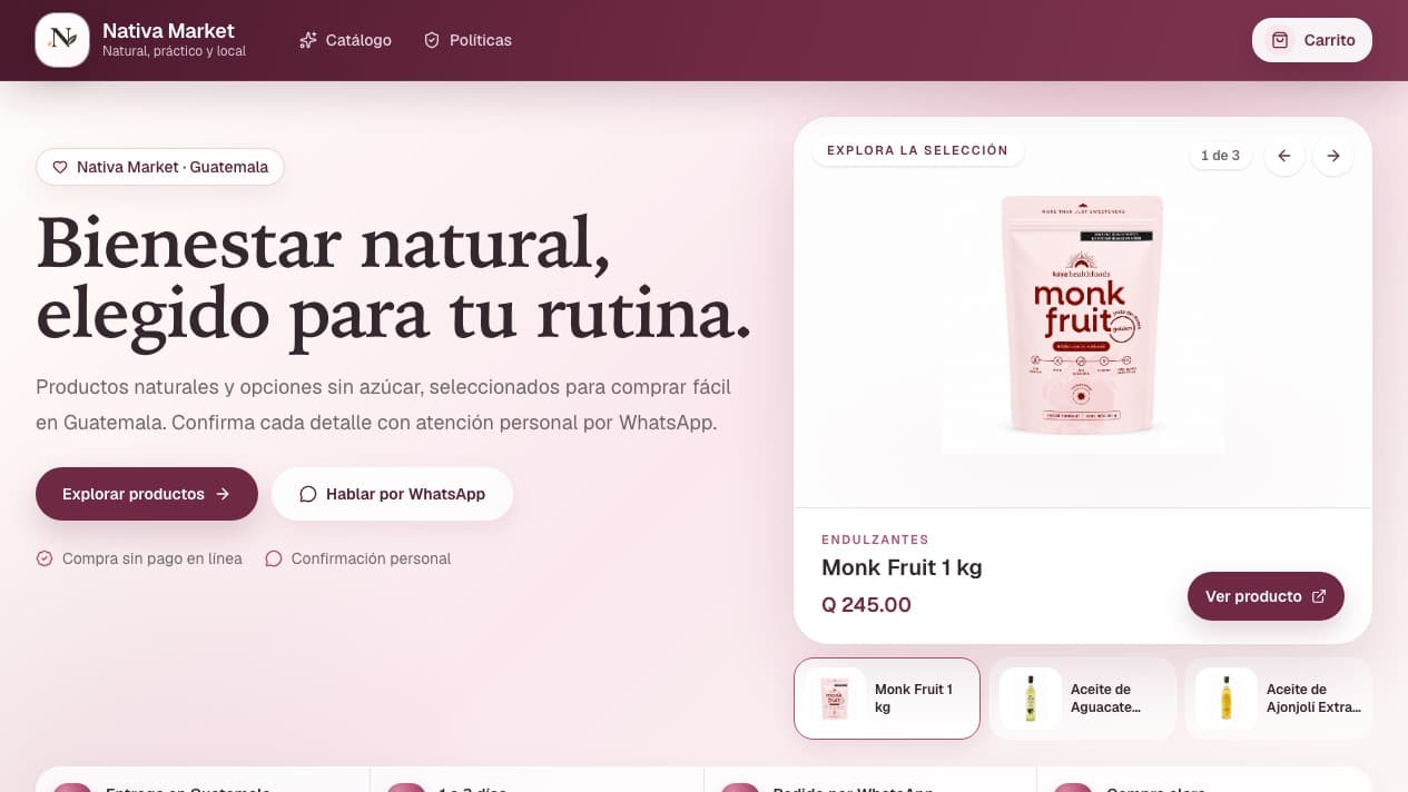Nativa Market ecommerce storefront showing its natural-products catalogue
