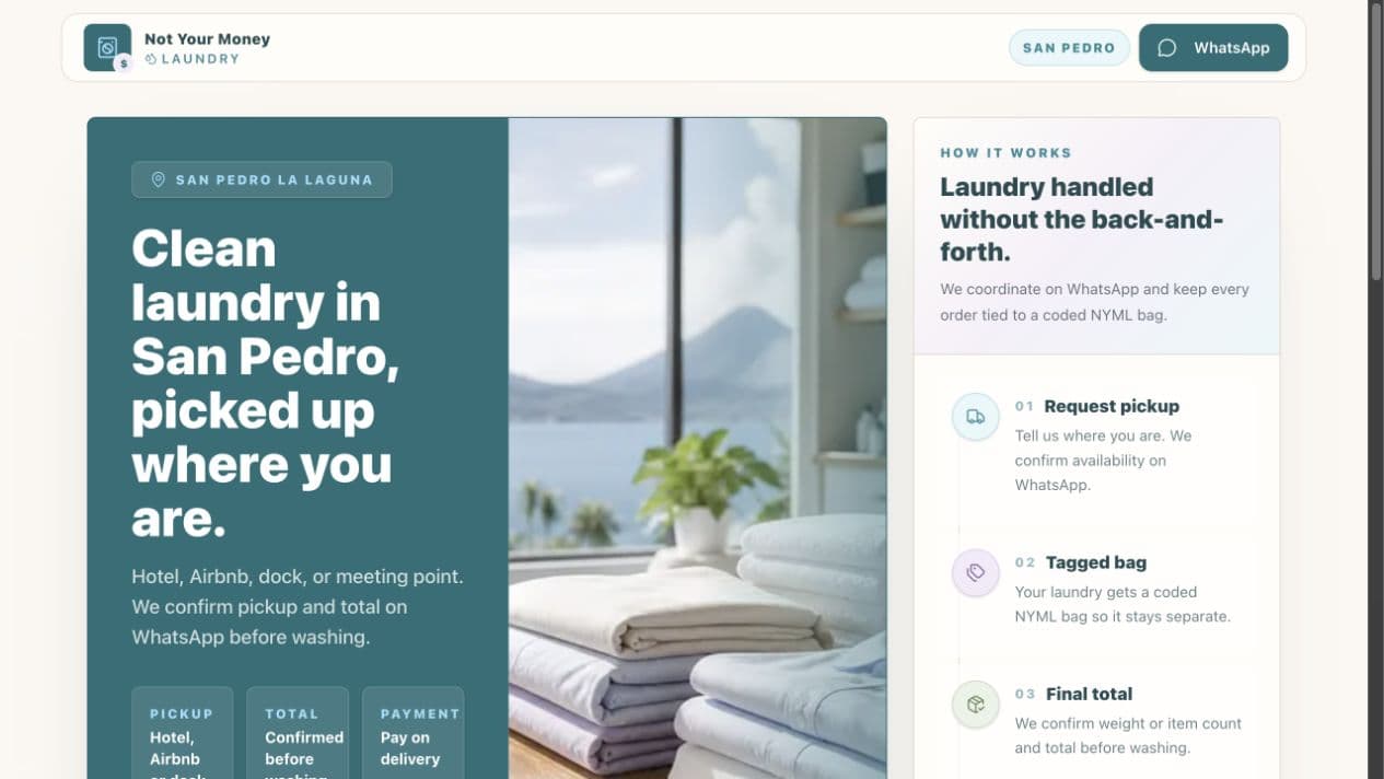 Not Your Money Laundry interface for configuring a pickup request